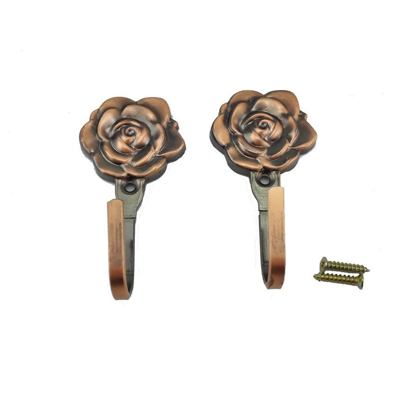 YuetonÂ® Pack of 2 Vintage Rose Pattern Coat Hat Handbags Towel Single Hook Metal Hanger Wall Mount (Red Copper) - Image 1